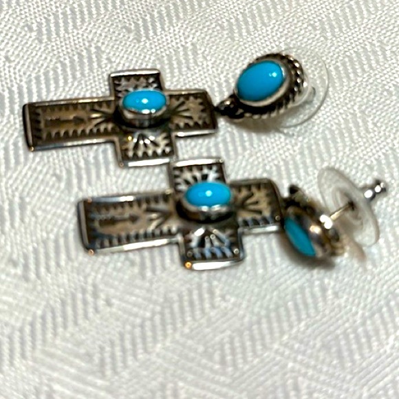 Andy Cadman earrings Navajo Sterling silver turquoise - Picture 8 of 9